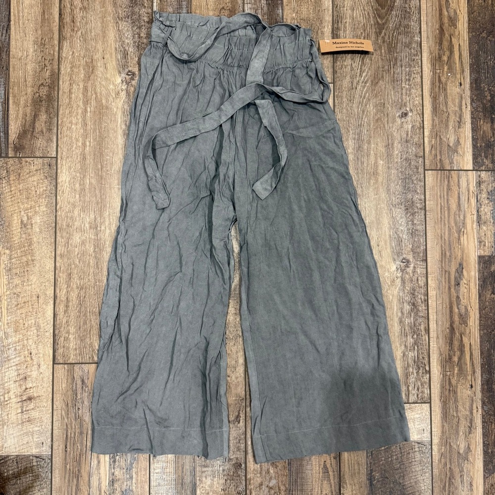 Maxine Nichols Womens‎ Gray Rayon Wide Leg Paperbag Waist Crop Pants Small NWT